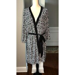 Women's Marilyn Monroe Short Robe w/Attached Belt Black/White Floral Sz XL